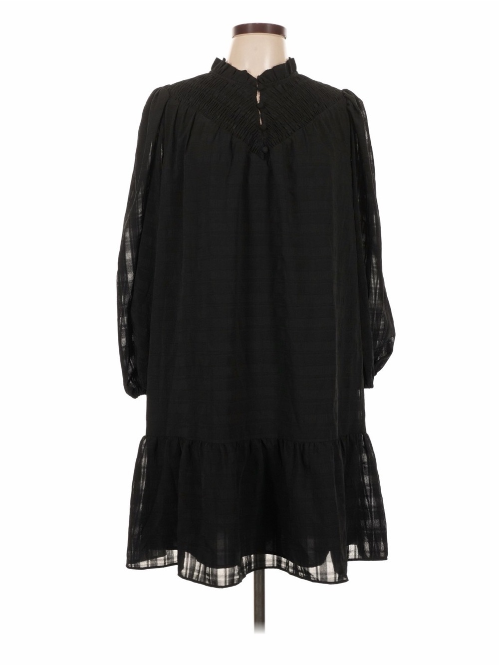 LOFT Tiered Long-Sleeve Dress Black Size Small Petite